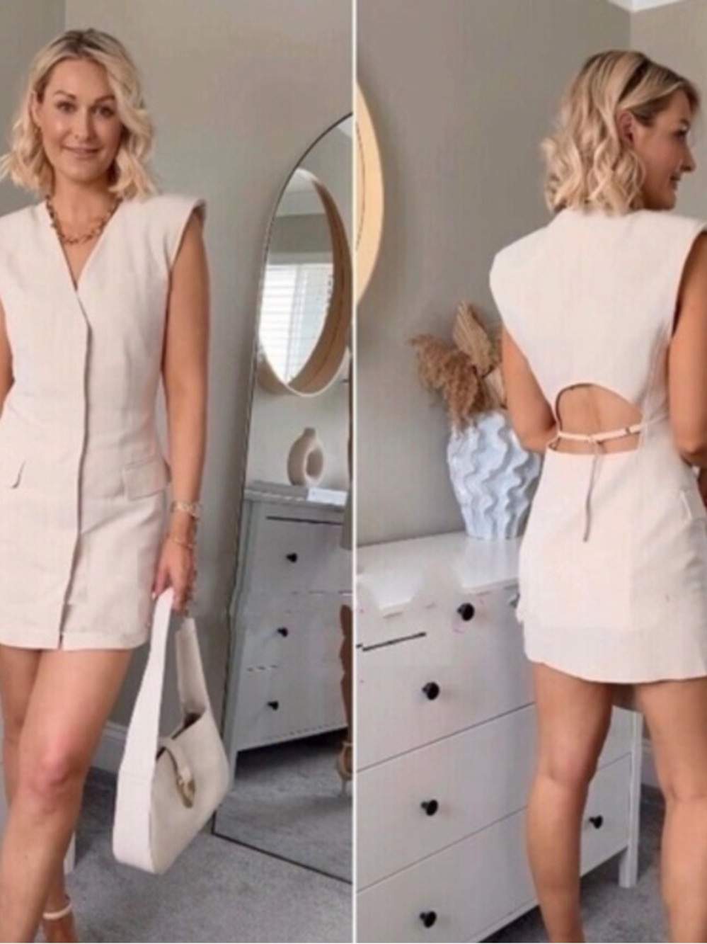 Zara tan Sleeveless Open-Back Mini Dress/ long vest